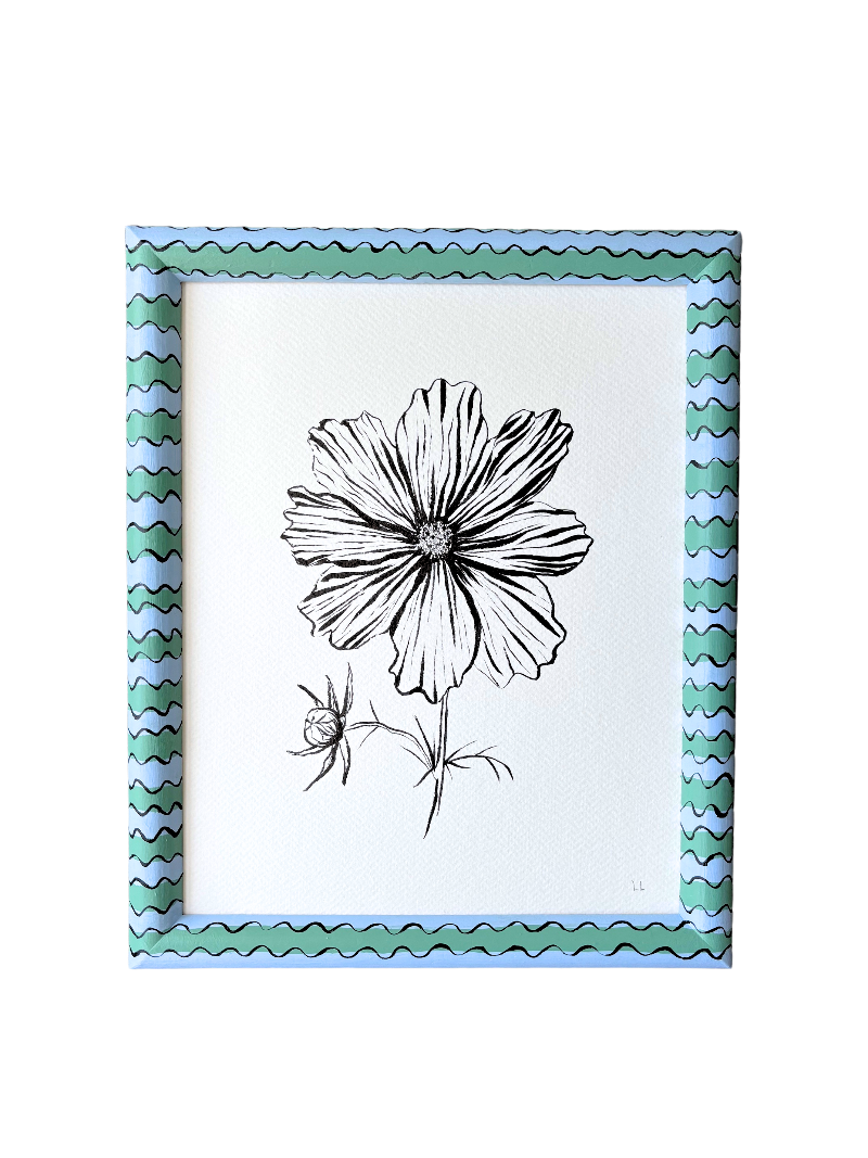 COSMOS ORIGINAL INK DRAWING IN HAND PAINTED FRAME