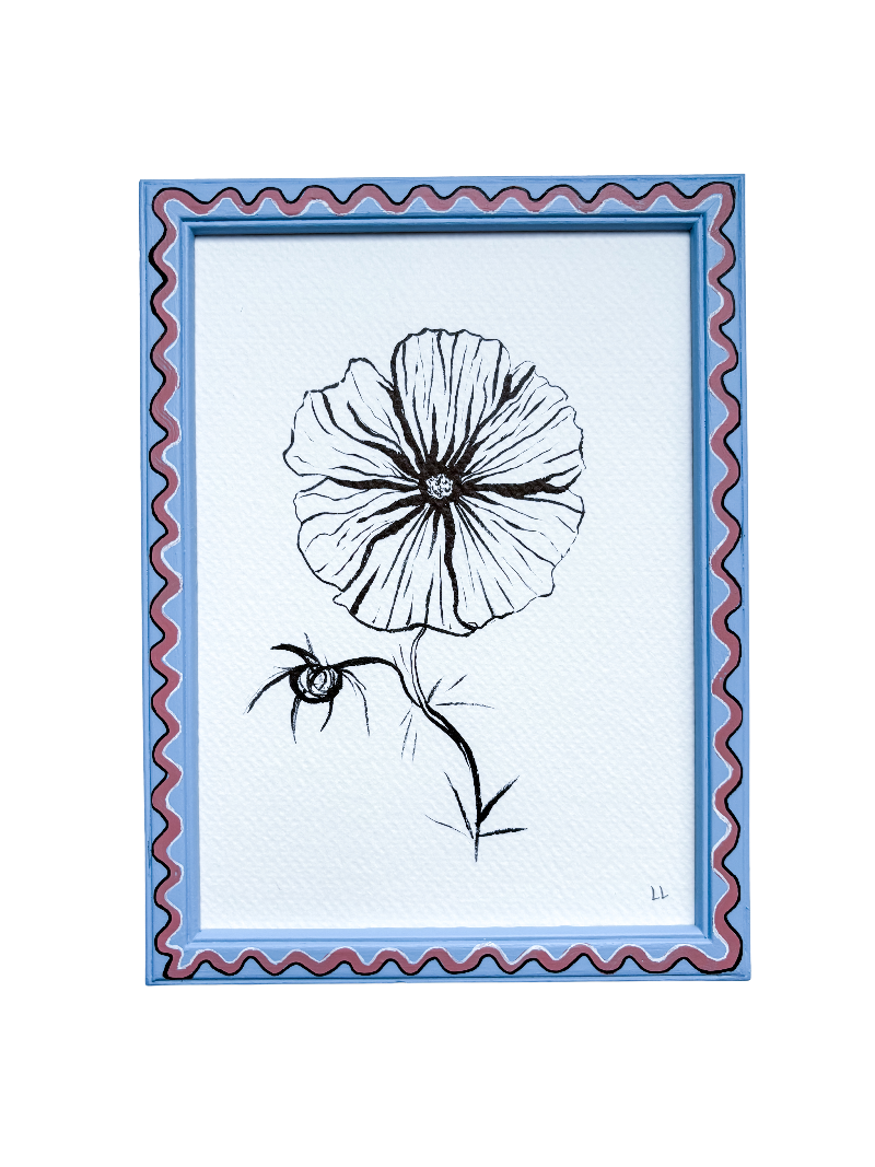 COSMOS ORIGINAL INK ARTWORK IN A HAND PAINTED BLUE AND PINK FRAME