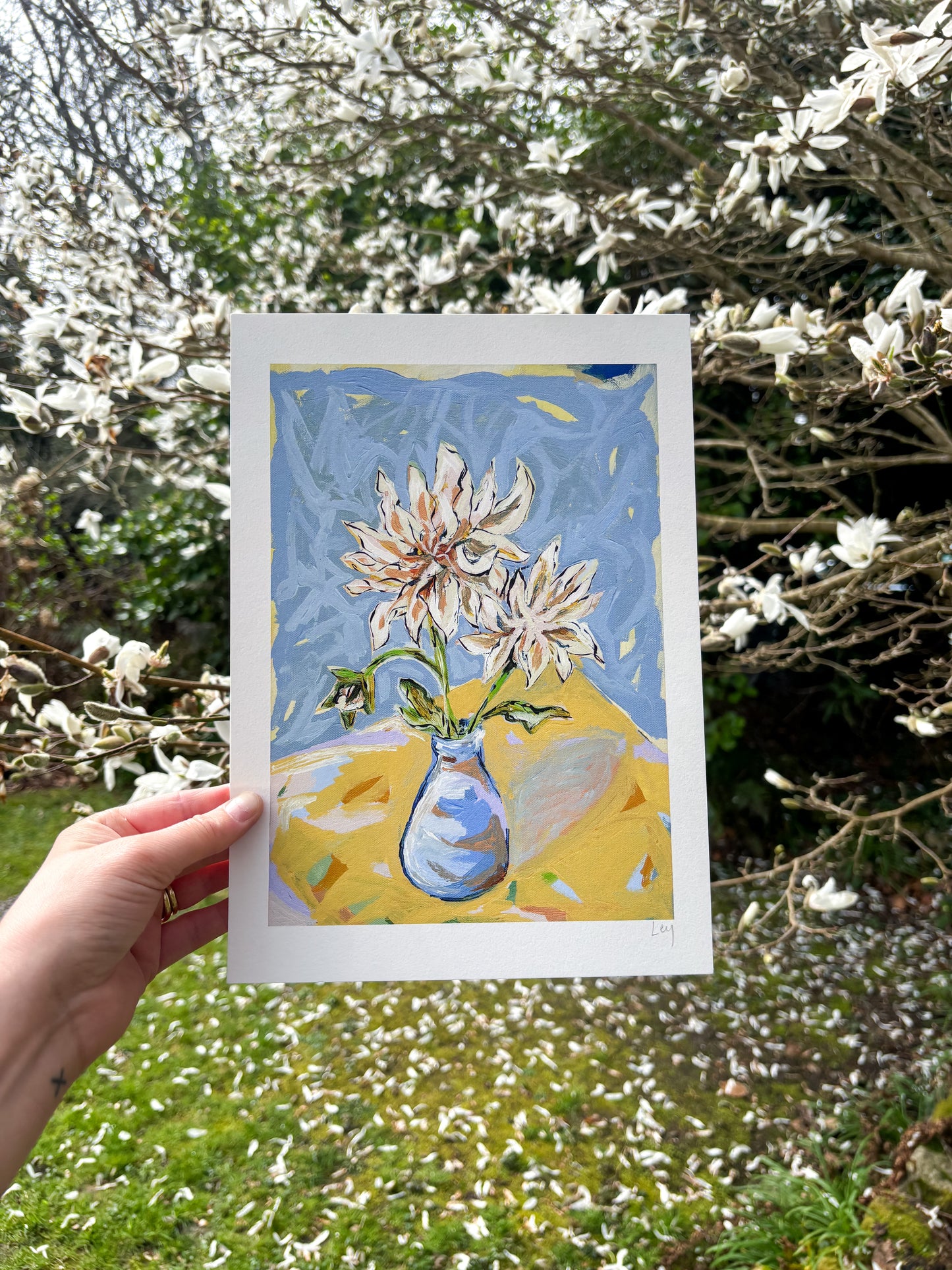 LIMITED EDITION 'DAHLIA ON BLUE' GICLEE ART PRINT