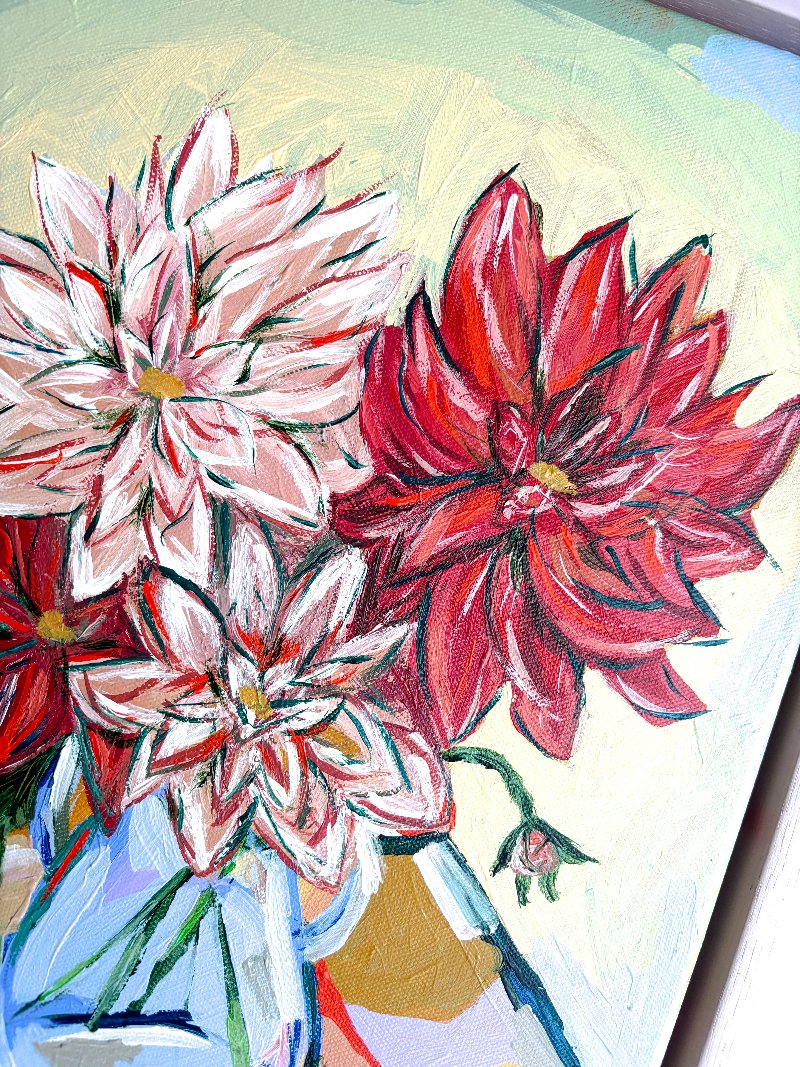 'A JUG FULL OF DAHLIAS' FRAMED ORIGINAL PAINTING
