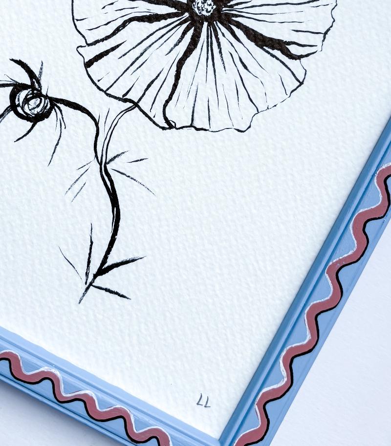 COSMOS ORIGINAL INK ARTWORK IN A HAND PAINTED BLUE AND PINK FRAME
