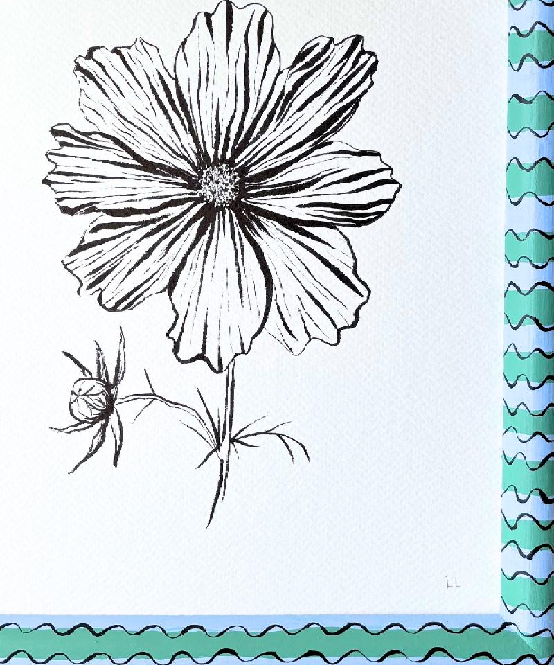 COSMOS ORIGINAL INK DRAWING IN HAND PAINTED FRAME