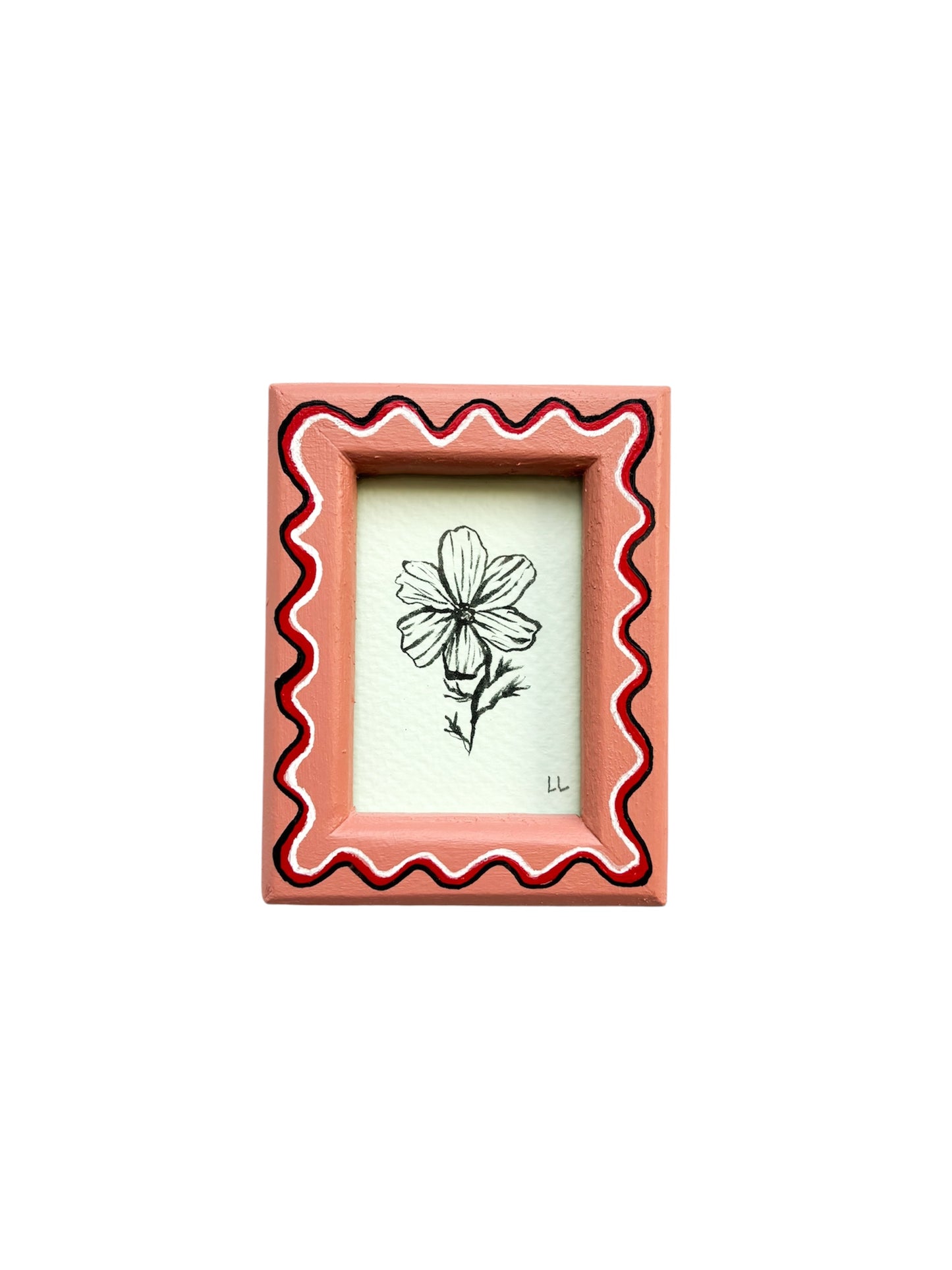 MINI COSMOS ORIGINAL INK ARTWORK IN A HAND PAINTED PINK AND RED WIGGLE FRAME