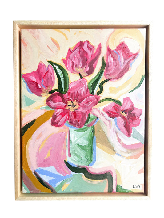Pink Tulips framed original artwork