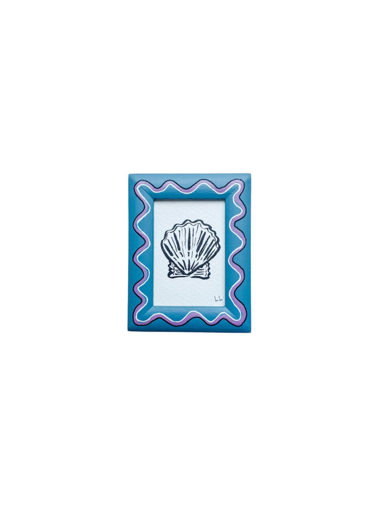 MINI SCALLOP ORIGINAL INK ARTWORK IN A HAND PAINTED BLUE AND PURPLE WIGGLE FRAME