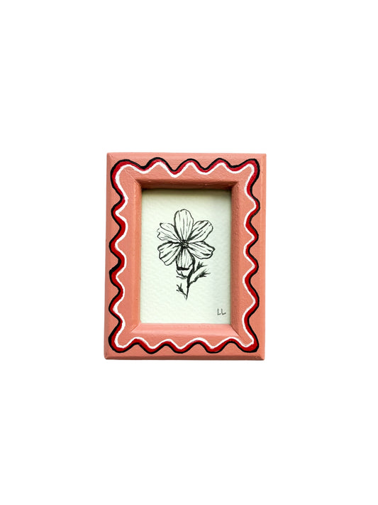 MINI COSMOS ORIGINAL INK ARTWORK IN A HAND PAINTED PINK AND RED WIGGLE FRAME