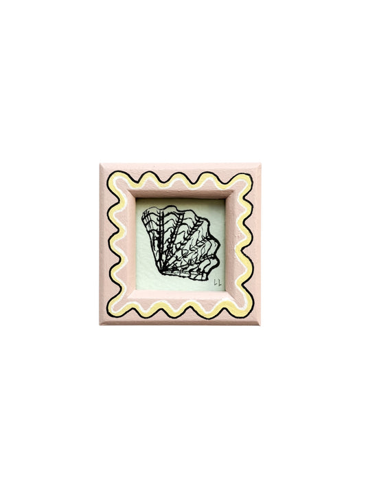 MINI SHELL ORIGINAL INK ARTWORK IN A HAND PAINTED PINK AND YELLOW WIGGLE FRAME